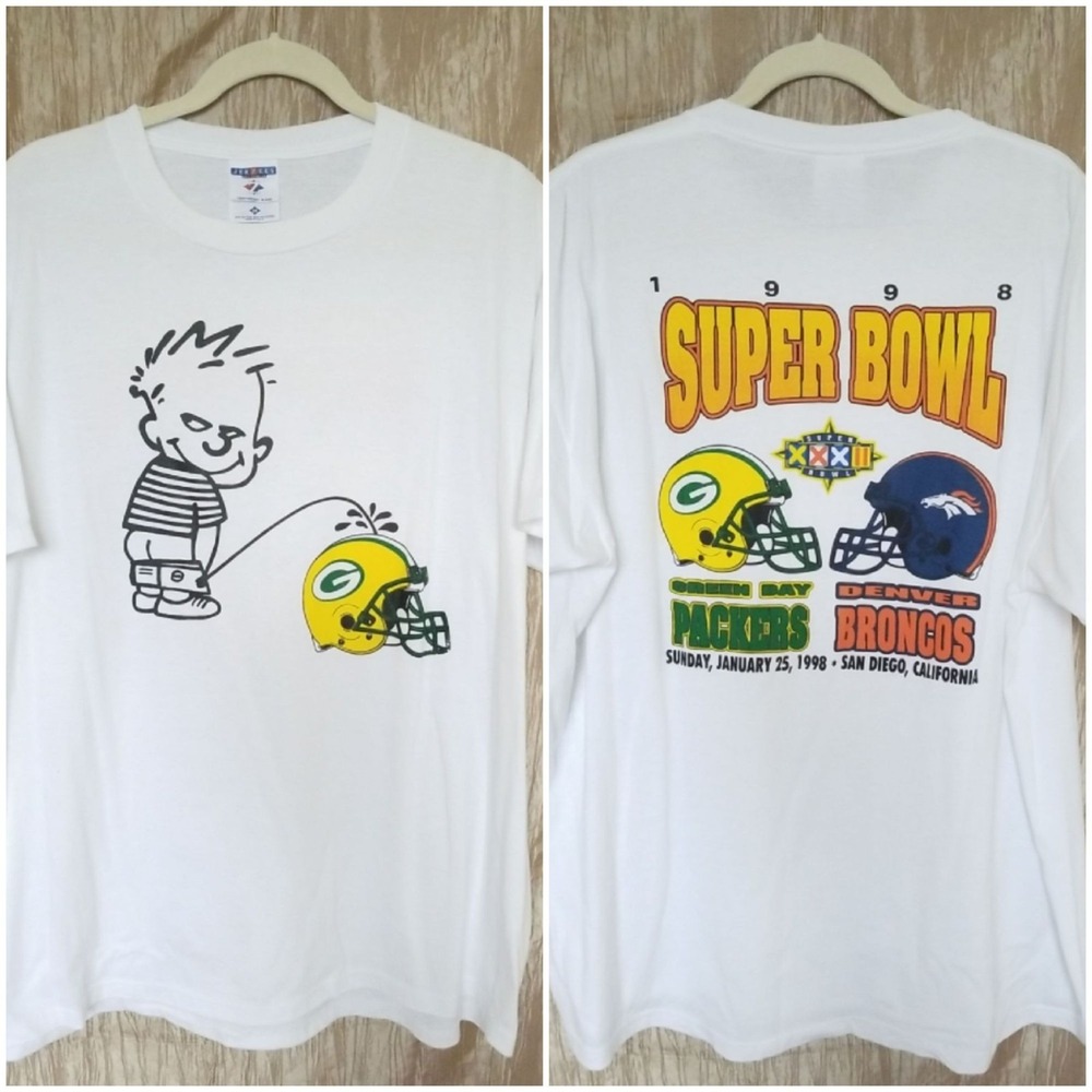 Vintage‎ T-shirt 1998 Super Bowl Calvin Hobbs 2-Sided Graphic Men's 2XL USA Made